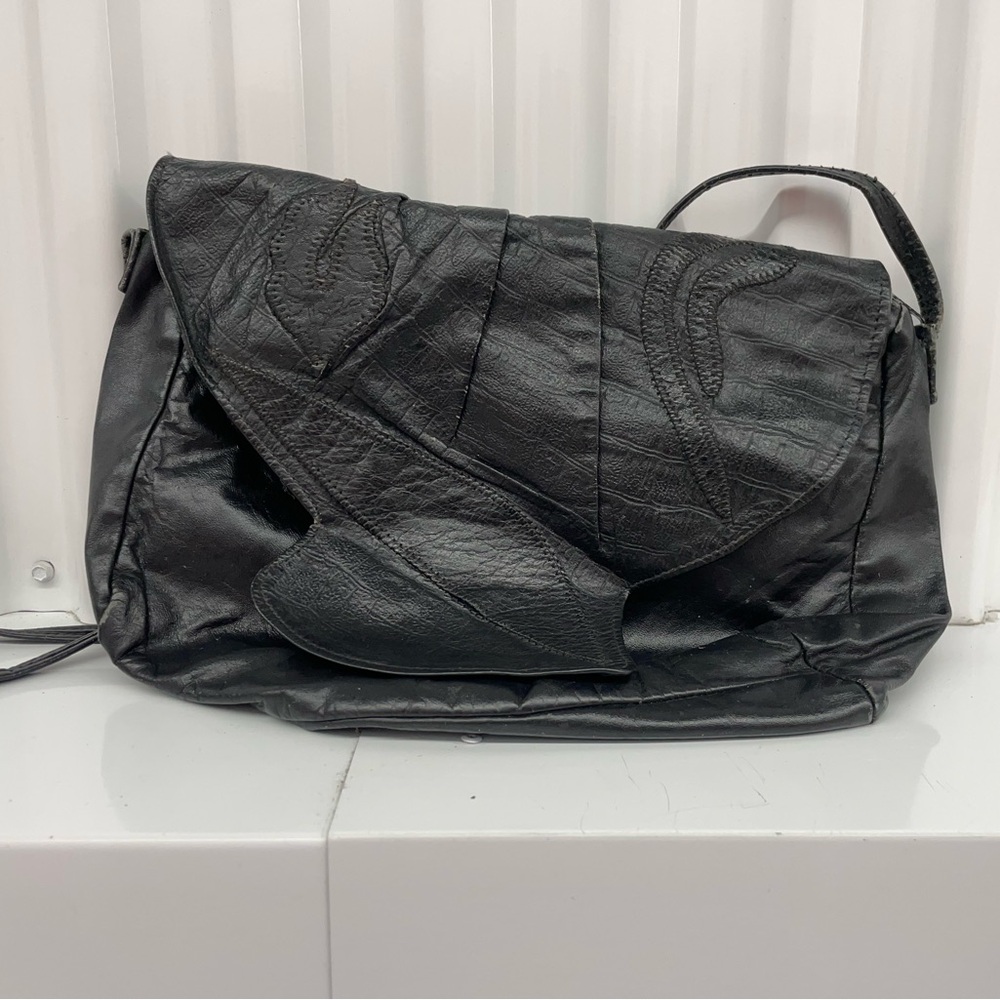 Vintage Black Leather Patchwork Purse